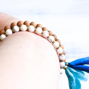 sandalwood howlite tassel bracelet, yoga jewelry