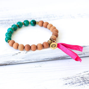 Malachite Sandalwood yoga bracelet, boho jewelry