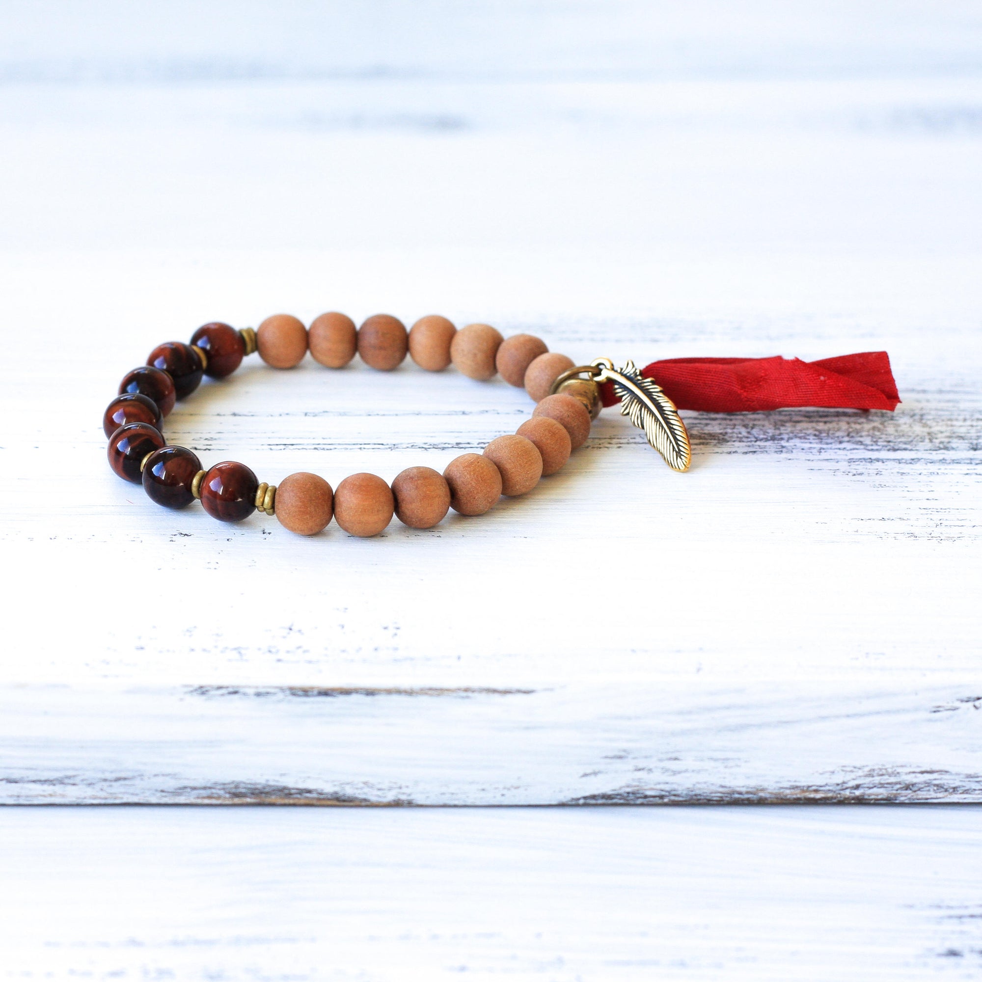 Sandalwood Red Tiger’s Eye yoga bracelet, boho jewelry