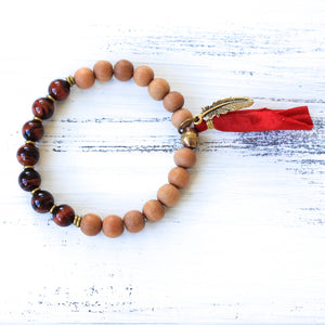 Red Tiger’s Eye Sandalwood boho style bracelet, yoga jewelry