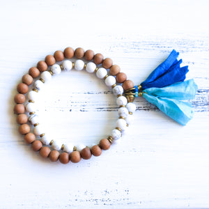 Howlite mala beads, sandalwood bracelet