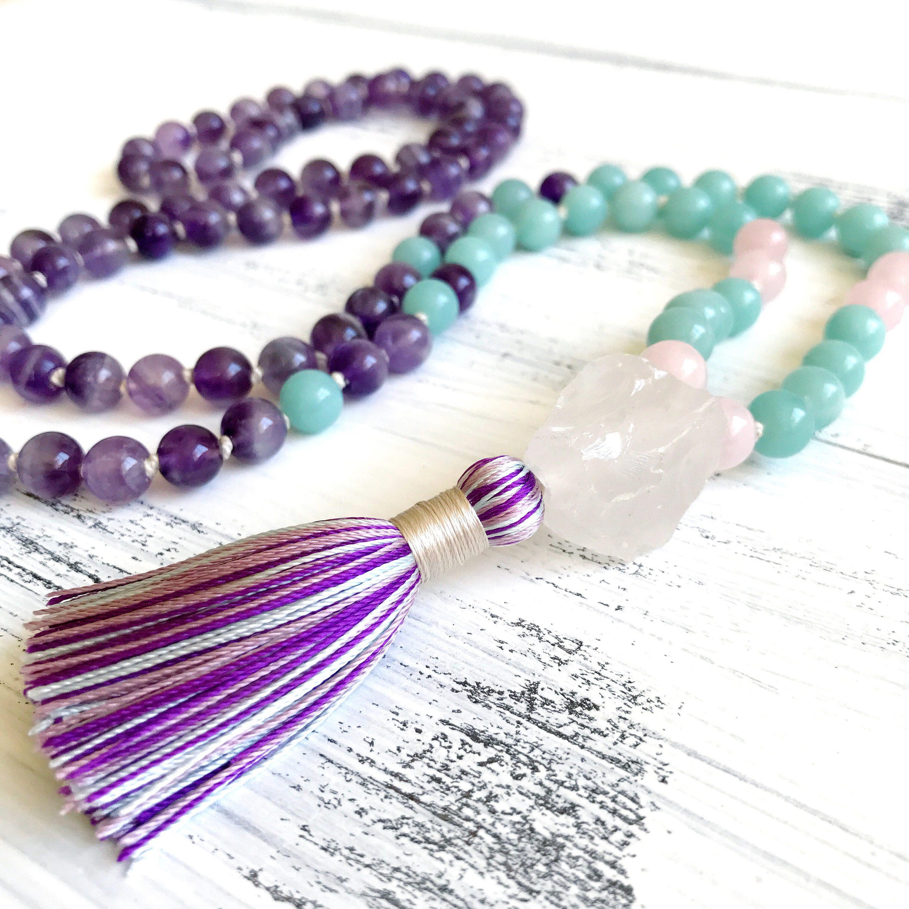 amethyst mala prayer beads, spiritual jewelry