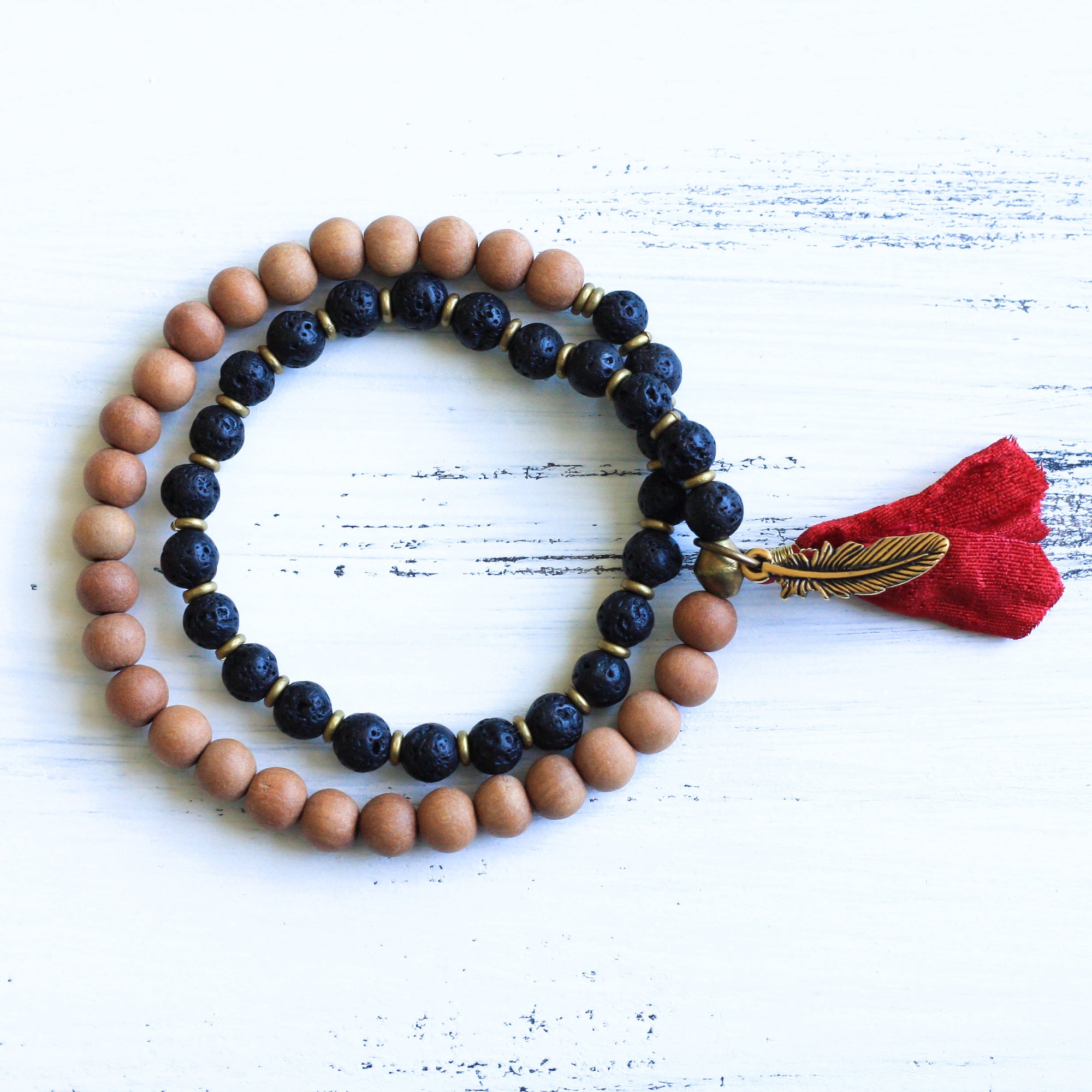 Lava stone sandalwood yoga bracelet, boho jewelry