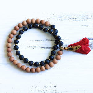 Lava stone sandalwood yoga bracelet, boho jewelry