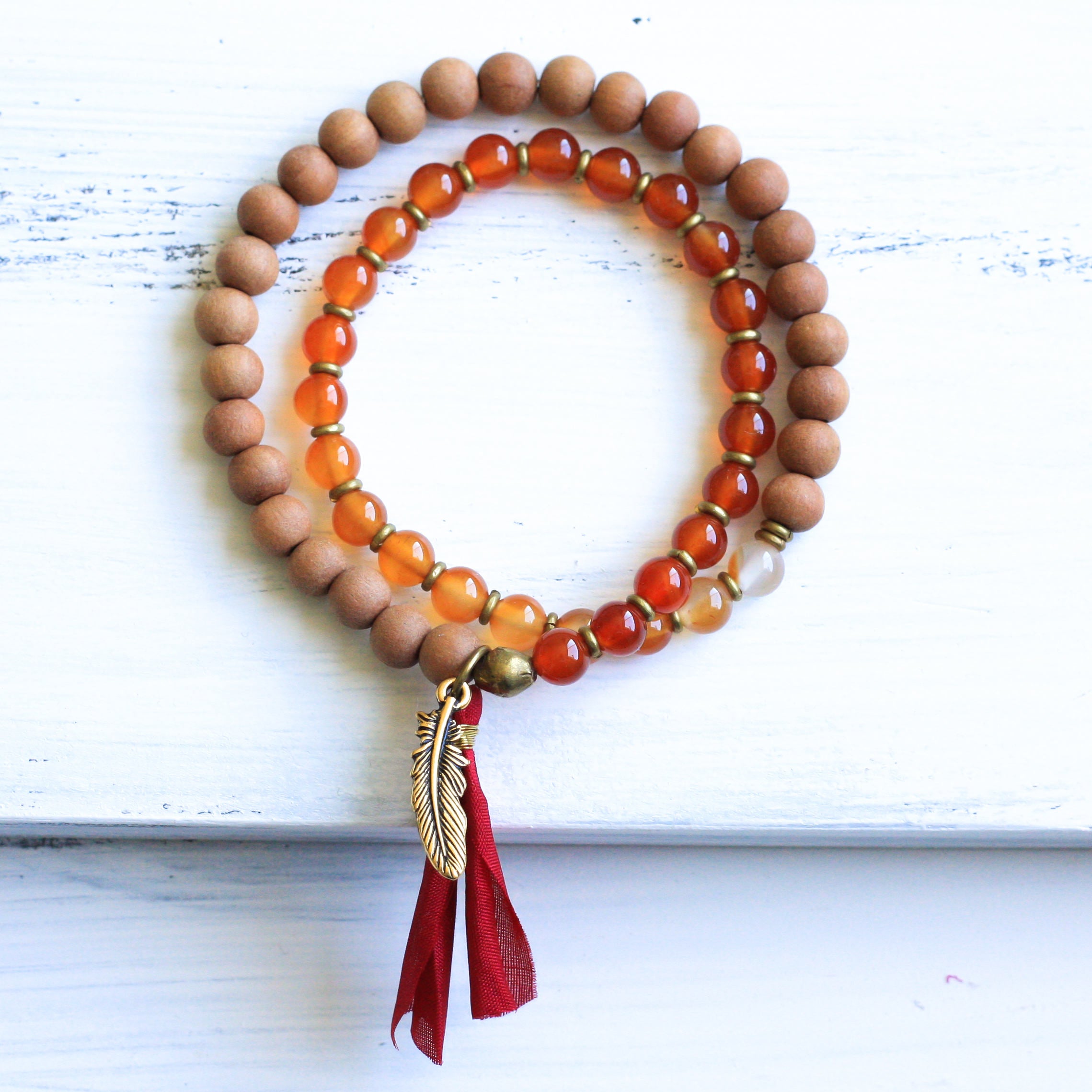 Carnelian Sandalwood wrist mala beads, yoga jewelry