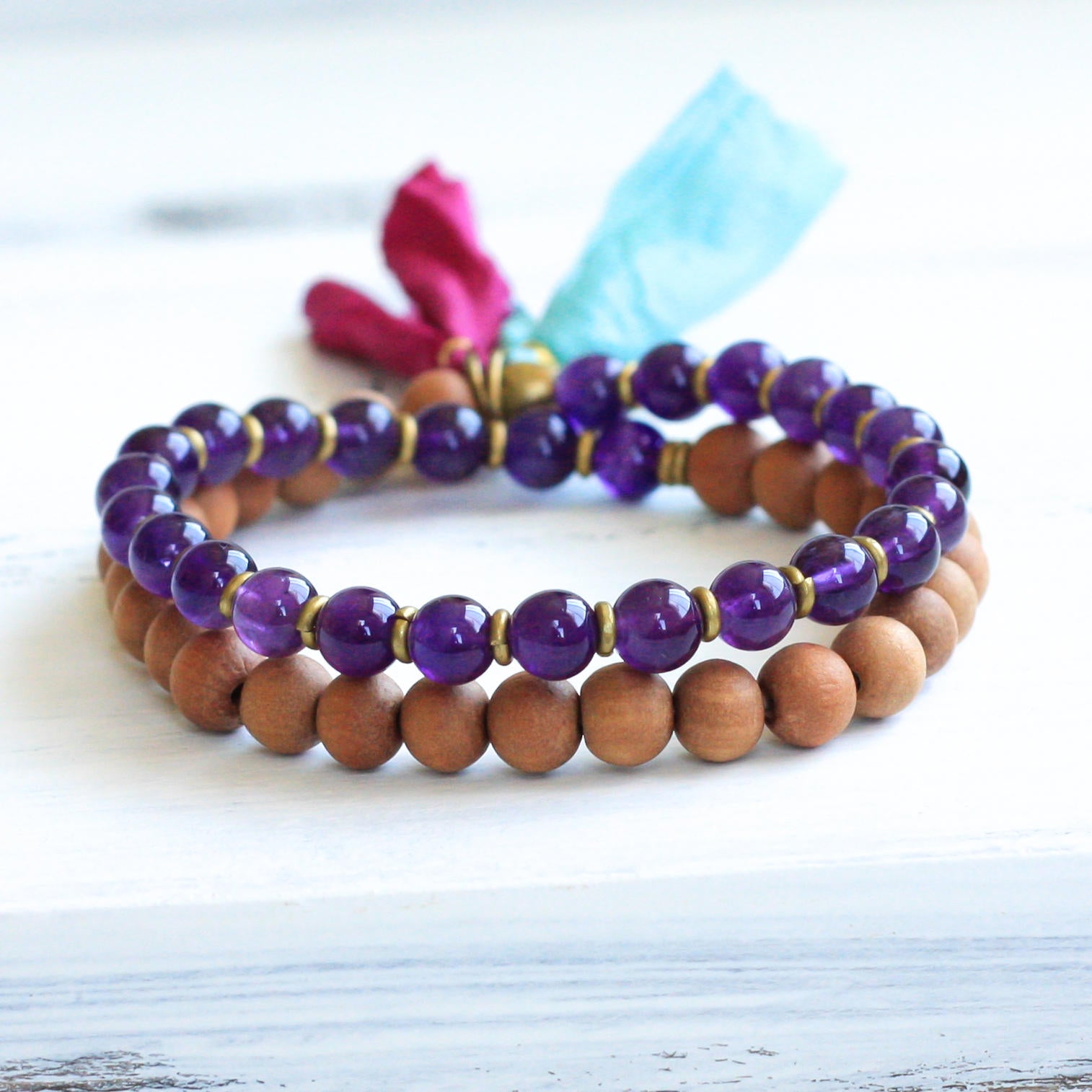Amethyst Sandalwood yoga bracelet prayer beads