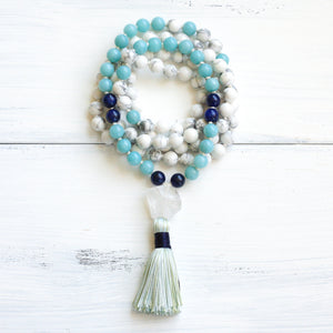 Howlite mala necklace, meditation beads