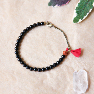 Black Tourmaline Yoga Bracelet with Tassel