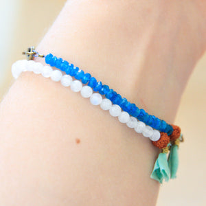 White and Blue Dainty Bracelets, boho jewelry