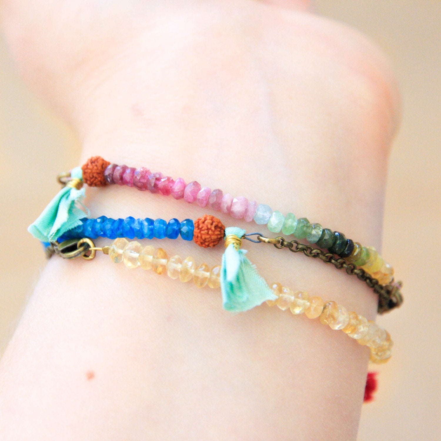dainty gemstone bracelets with tassel