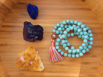 amazonite 108 mala prayer beads, yoga jewelry
