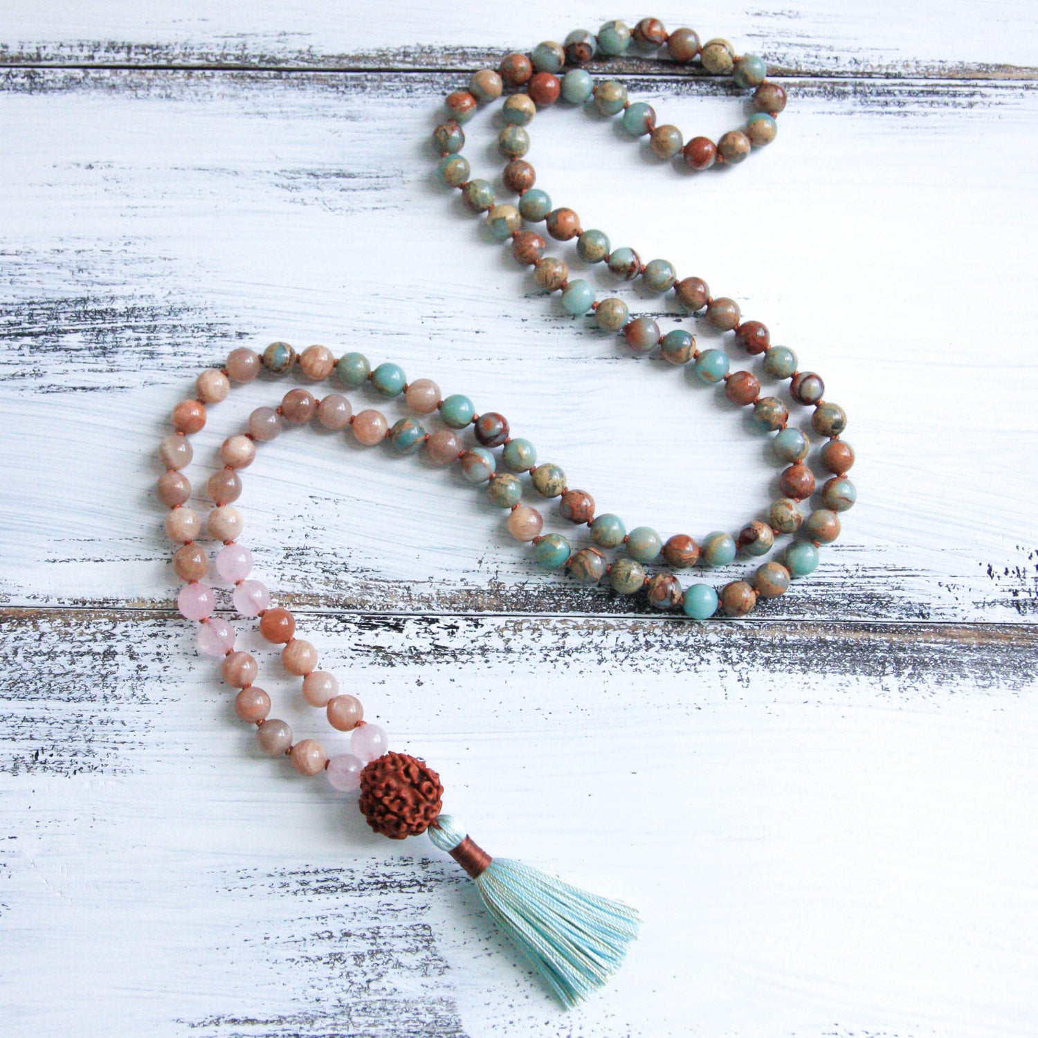 knotted mala prayer beads with tassel