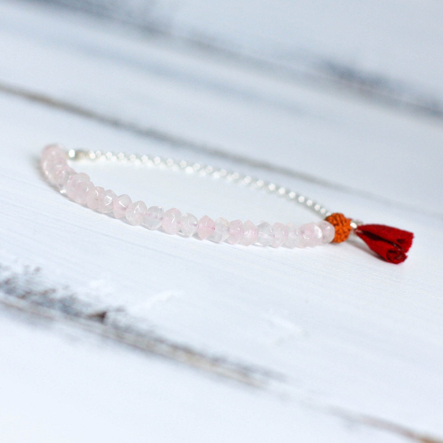 pink Rose Quartz small bead yoga bracelet, spiritual jewelry
