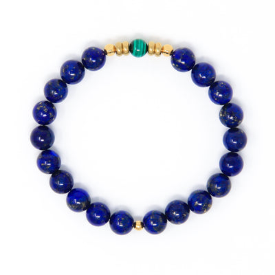 Lapis Lazuli Mala Bracelet with Malachite, yoga jewelry