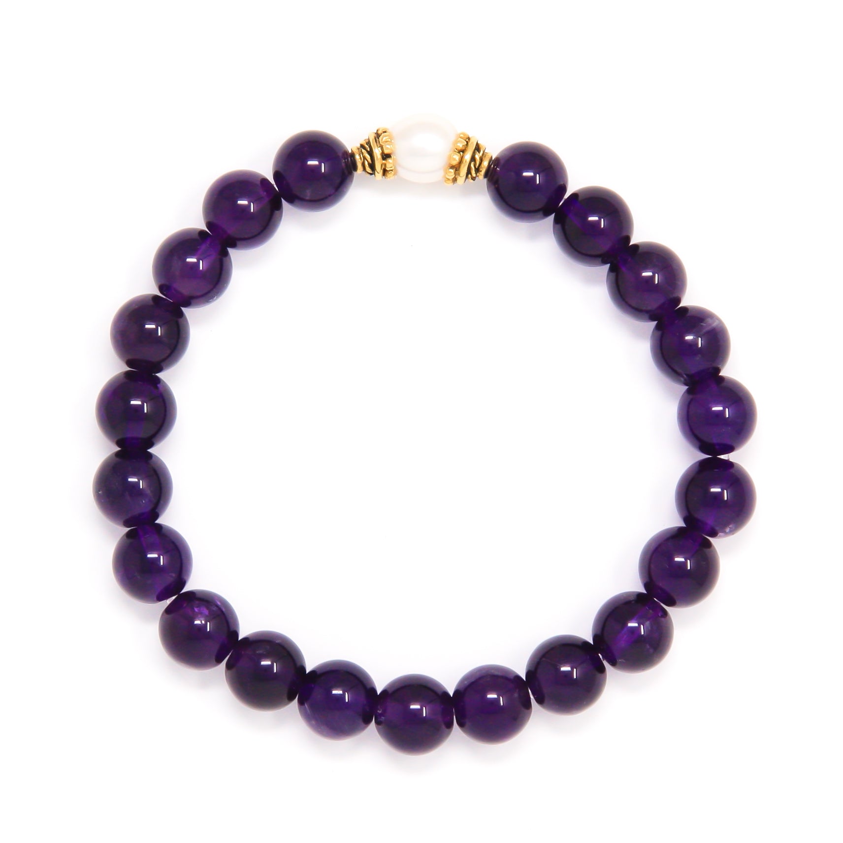 Amethyst Mala Bracelet with Pearl, crystal healing jewelry