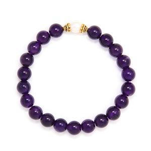 Amethyst Mala Bracelet with Pearl, crystal healing jewelry