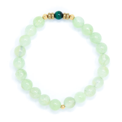 Prehnite Mala Bracelet with Malachite, yoga jewelry