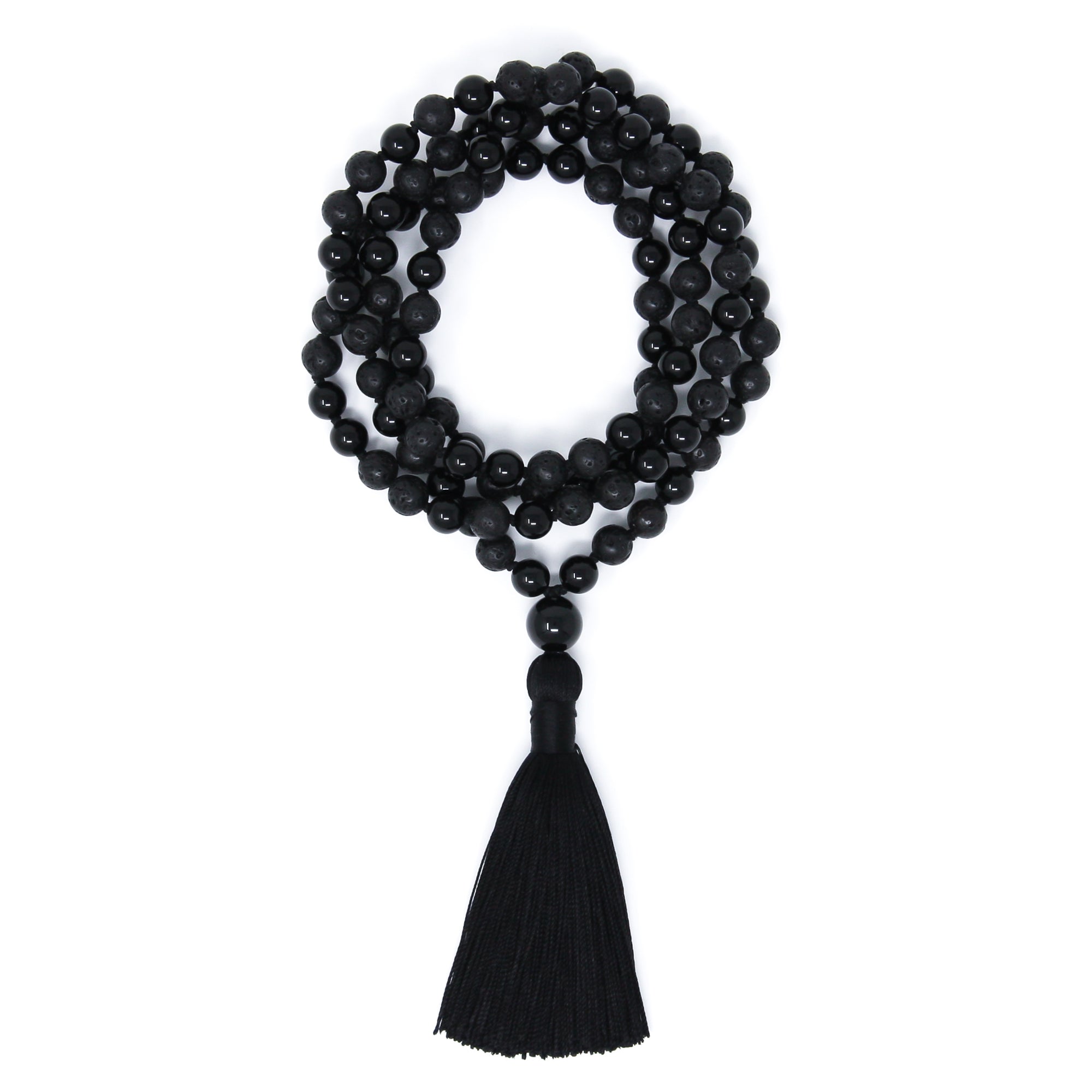 Black Onyx & Lava Mala Necklace, yoga jewelry