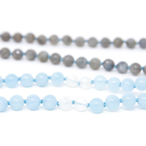 labradorite aquamarine knotted mala prayer beads
