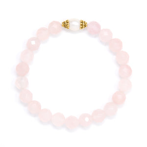 Faceted Rose Quartz Mala Bracelet Pearl, crystal healing jewelry