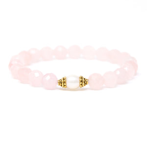 Faceted Rose Quartz Yoga Bracelet Pearl, reiki jewelry