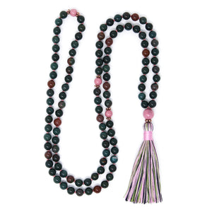 bloodstone long tassel necklace, 108 prayer beads
