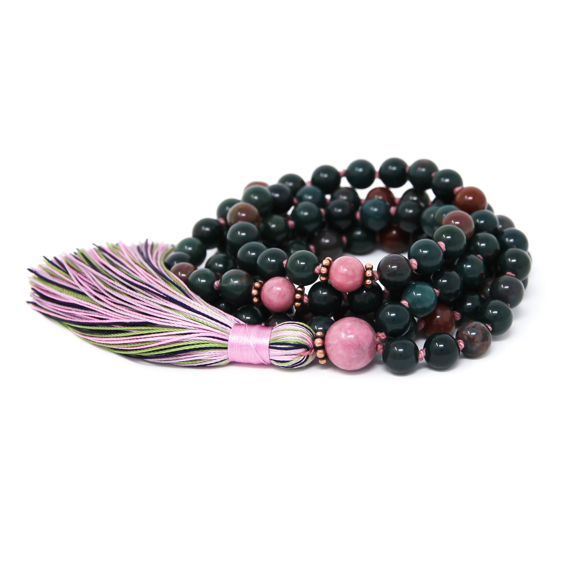 Indian Bloodstone mala necklace, buddhist prayer beads