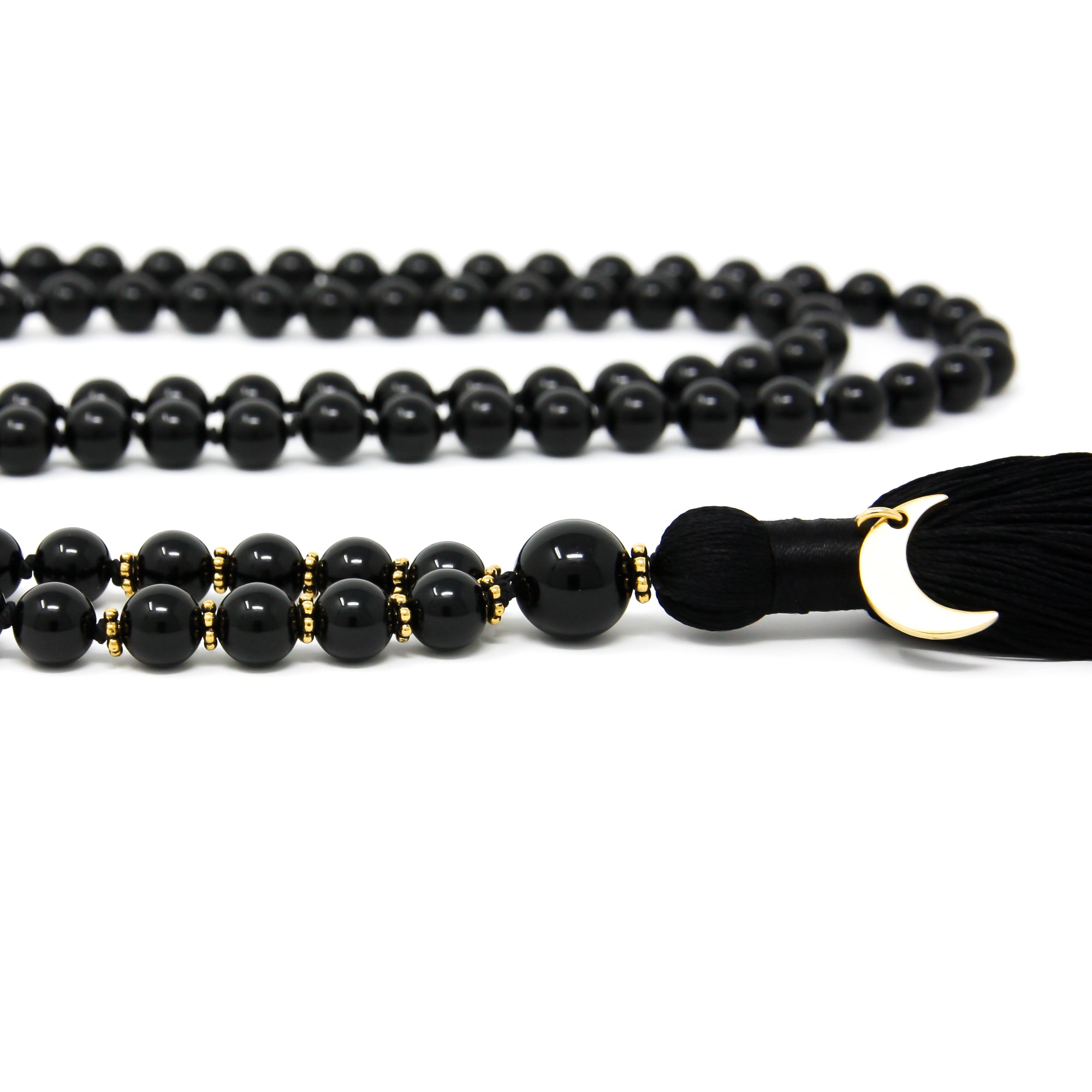 black knotted mala 108, black tourmaline necklace