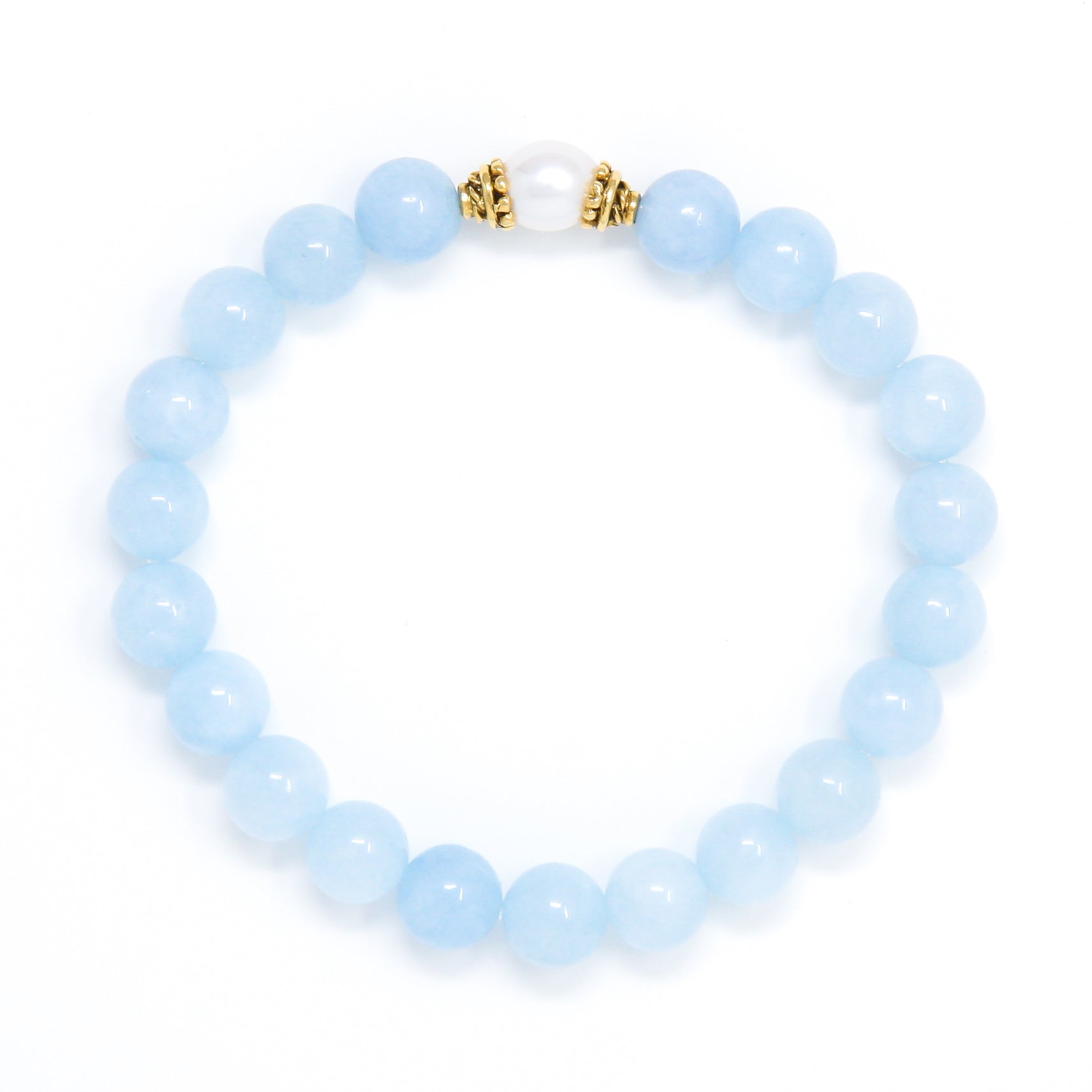 Aquamarine Mala Bracelet with Pearl, crystal healing jewelry