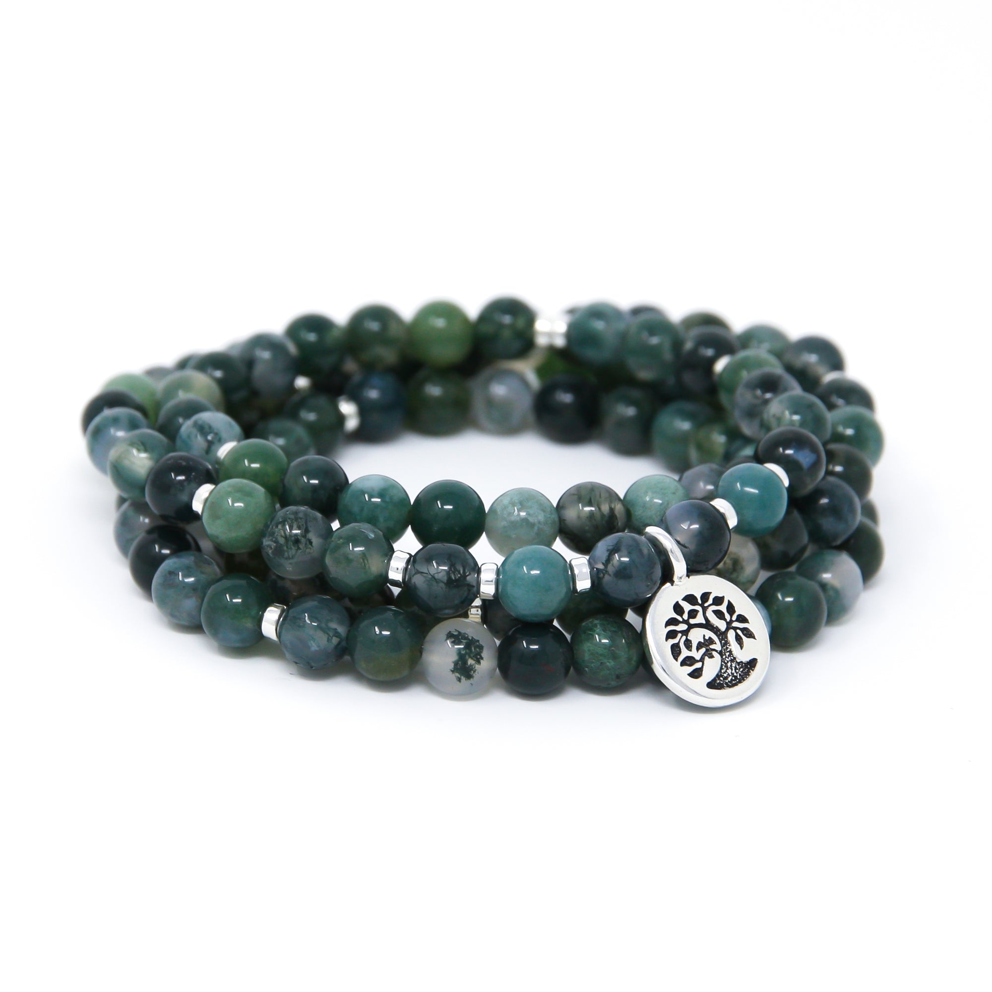 Moss Agate yoga bracelet, mala prayer beads, handmade jewelry