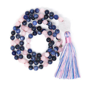 Sodalite Rose Quartz Mala Necklace, handmade jewelry