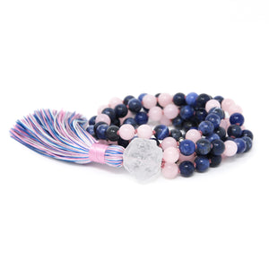 Sodalite Rose Quartz Mala Beads 108, yoga jewelry