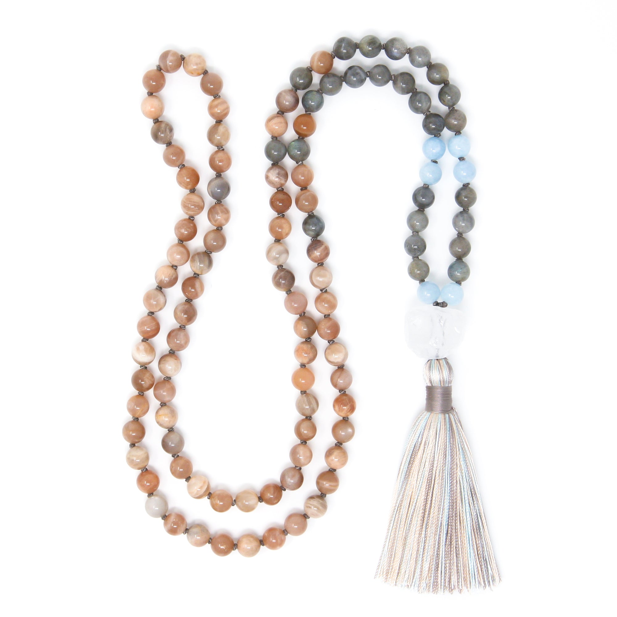 Sunstone & Labradorite Mala Necklace, yoga jewelry
