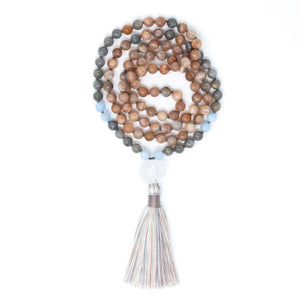sunstone labradorite buddhist prayer beads, handmade jewelry