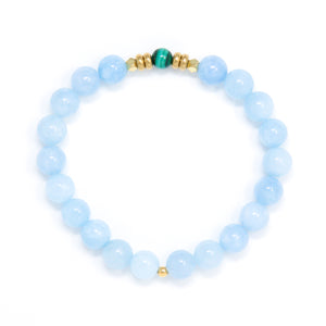 Aquamarine Mala Bracelet with Malachite, yoga jewelry