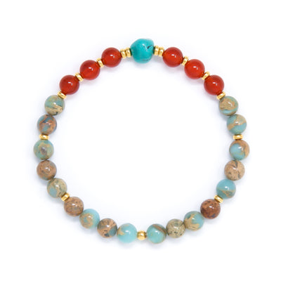 African Opal Mala Bracelet (Aqua Terra Jasper), Carnelian, Genuine Turquoise yoga jewelry