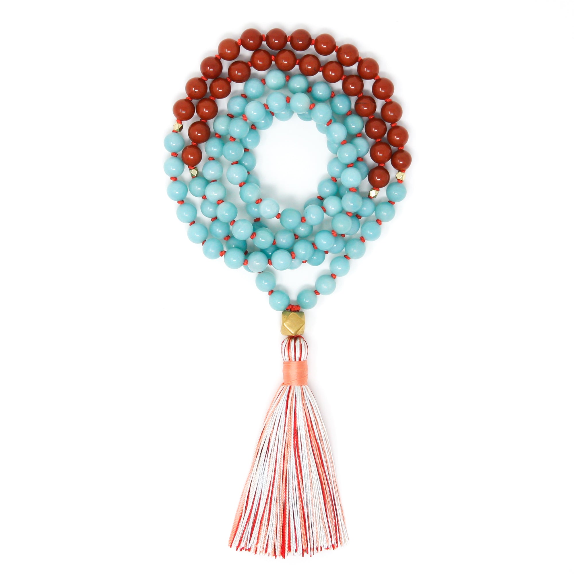 amazonite and red jasper mala necklace, crystal healing jewelry