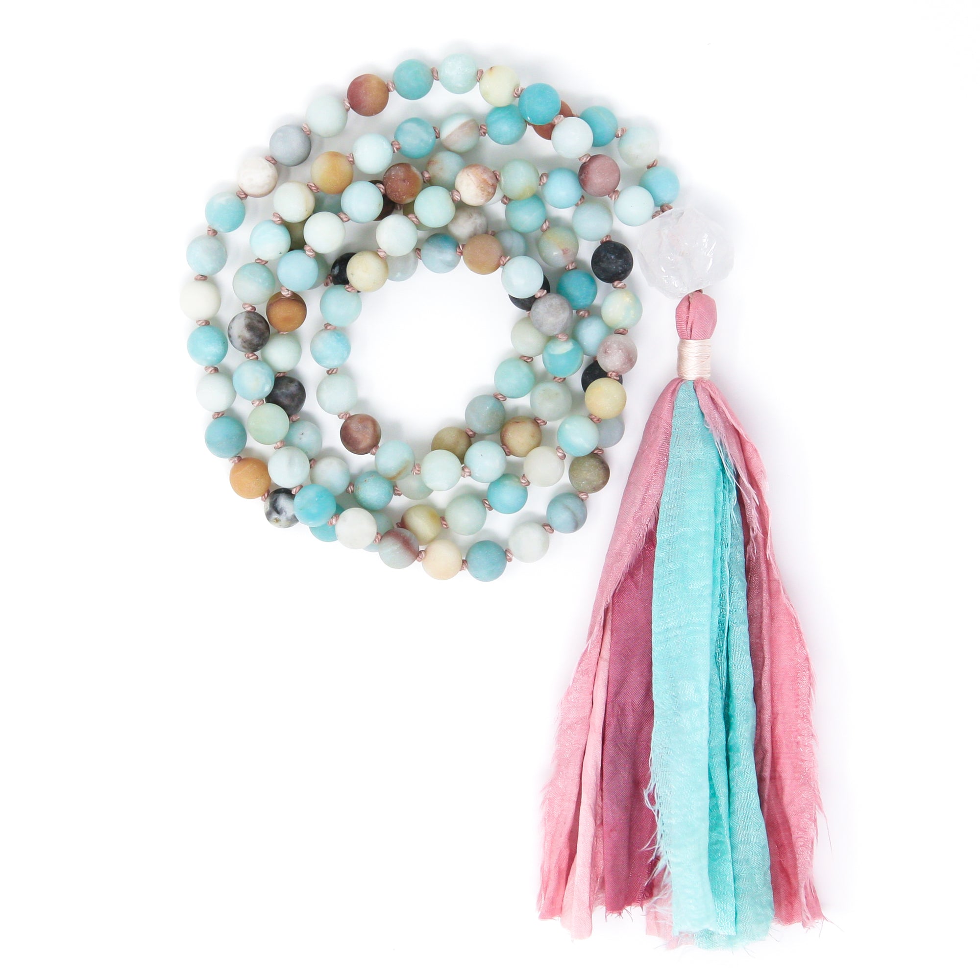 Multicolor Amazonite Mala Prayer Beads, crystal healing jewelry 