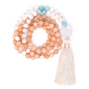 Peach Quartz Moonstone Mala Necklace, yoga jewelry