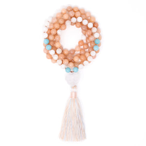 peach quartz moonstone mala beads 108, handmade jewelry