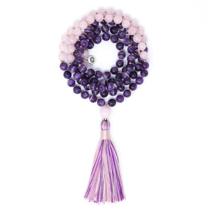 Chevron Amethyst Rose Quartz Mala Necklace, yoga jewelry