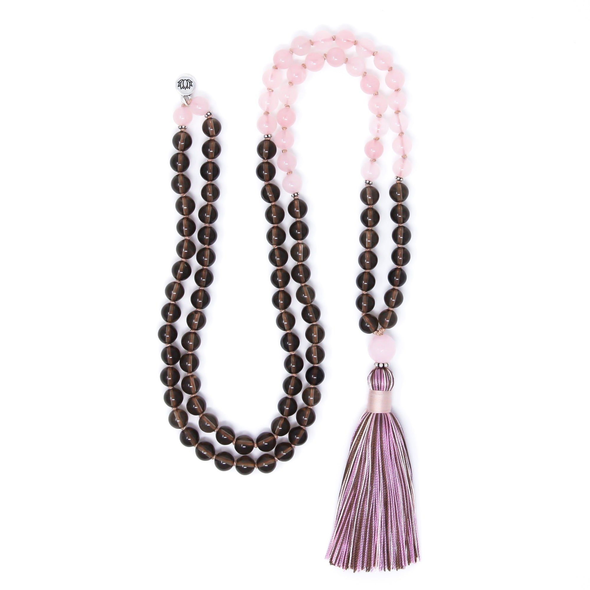 smoky quartz rose quartz long tassel necklace, boho style jewelry