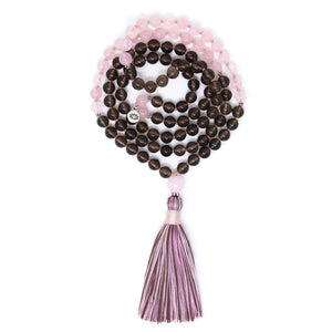 rose quartz smoky quartz buddhist prayer beads, spiritual jewelry