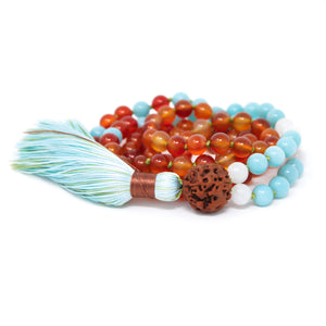 Carnelian Amazonite Knotted Mala Prayer Beads, handmade jewelry