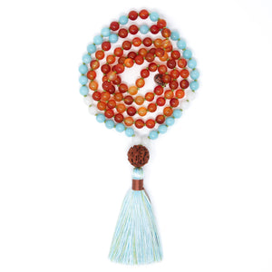 Carnelian Amazonite 108 Mala Beads, crystal healing jewelry