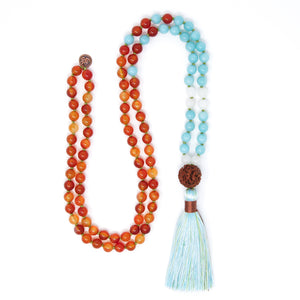 Carnelian Amazonite Long beaded tassel necklace, spiritual jewelry