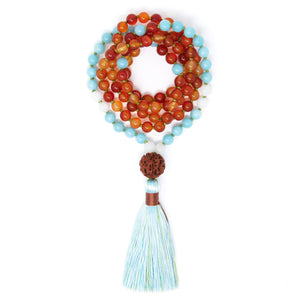 Carnelian Amazonite Japa Mala Beads, Buddhist jewelry