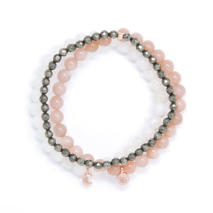 Sunstone, Moonstone, Pyrite Healing Bracelet Set, modern yoga jewelry