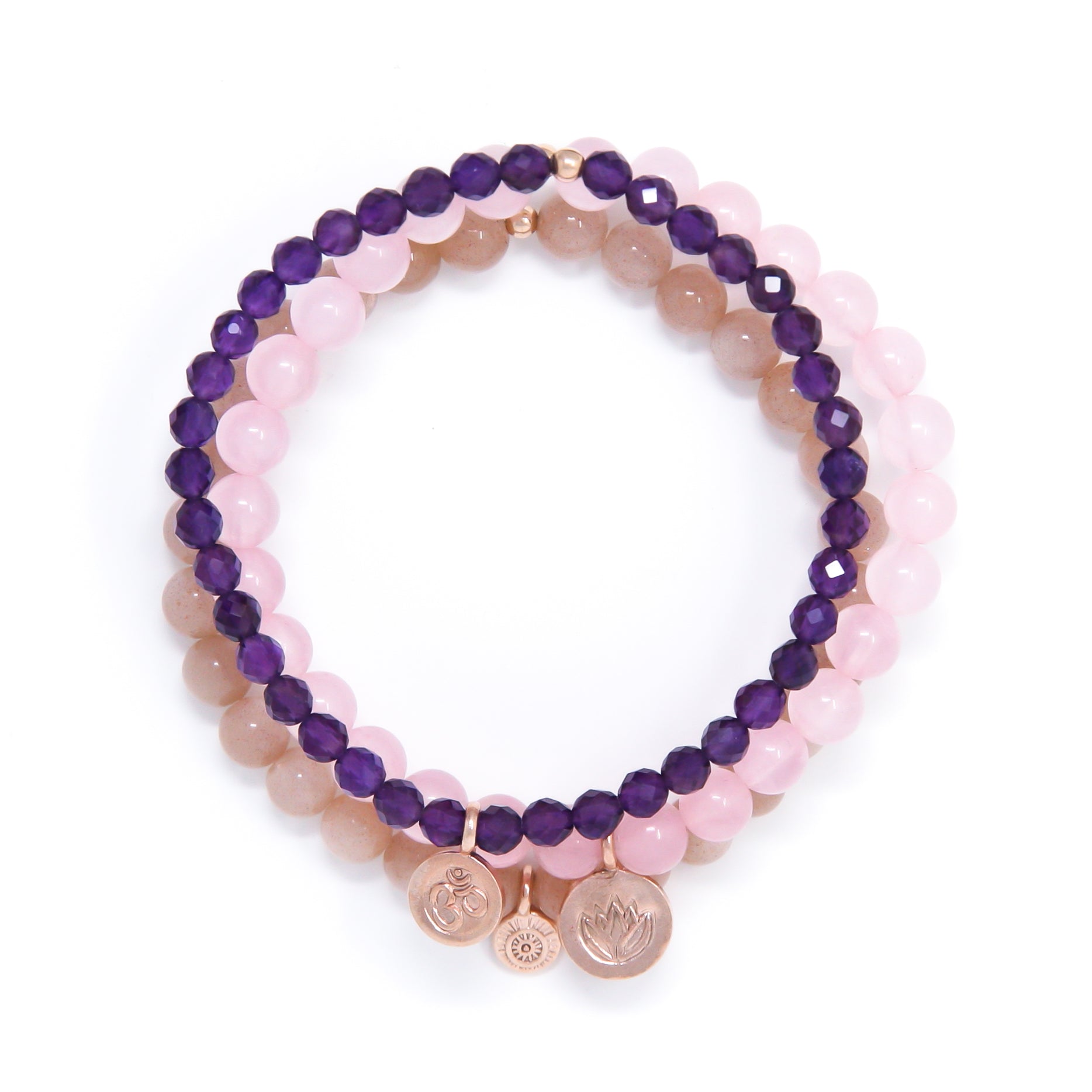 Amethyst, Rose Quartz, Sunstone Healing Bracelet Set, modern yoga jewelry 