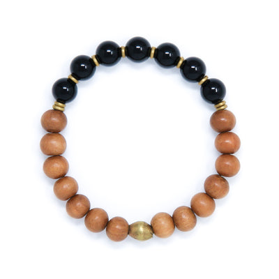 Black Onyx Sandalwood Mala Bracelet, handmade yoga jewelry 
